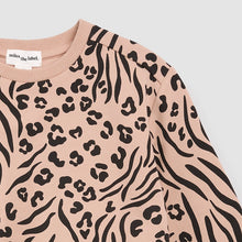 Load image into Gallery viewer, Miles the Label Spots and Stripes Print on Tan Girl's Fleece Sweatshirt
