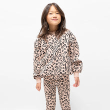 Load image into Gallery viewer, Miles the Label Spots and Stripes Print on Tan Girl's Fleece Sweatshirt
