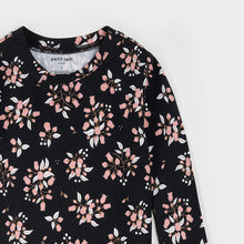 Load image into Gallery viewer, Petit Lem Girls Vintage Rosebud Print on Black LunaKnit PJ Set
