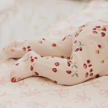 Load image into Gallery viewer, Petit Lem Baby Girls Strawberry Print on Soft Pink Ribbed Sleeper
