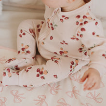 Load image into Gallery viewer, Petit Lem Baby Girls Strawberry Print on Soft Pink Ribbed Sleeper
