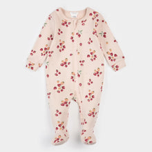 Load image into Gallery viewer, Petit Lem Baby Girls Strawberry Print on Soft Pink Ribbed Sleeper
