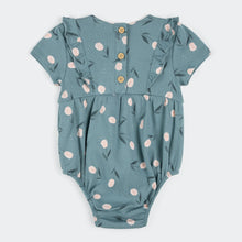 Load image into Gallery viewer, Petit Lem Firsts Baby Girls Tulips Print on Sea Blue Bubble Romper
