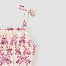 Load image into Gallery viewer, Miles the Label Girls Pink Palms Print on Off-White Swimsuit
