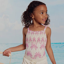 Load image into Gallery viewer, Miles the Label Girls Pink Palms Print on Off-White Swimsuit
