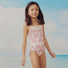 Load image into Gallery viewer, Miles the Label Girls Pink Palms Print on Off-White Swimsuit
