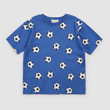 Load image into Gallery viewer, Miles the Label Boys Soccer Ball on Royal Blue T-Shirt
