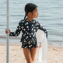 Load image into Gallery viewer, Petit Lem Girls Daisies Print on Navy Long-Sleeve Rashguard Set
