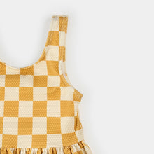 Load image into Gallery viewer, Petit Lem Girls Yellow Checkerboard Skirted Swimsuit
