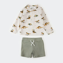 Load image into Gallery viewer, Petit Lem Baby Boys Beach Dinos &amp; Sage Rashguard Set
