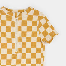 Load image into Gallery viewer, Petit Lem Baby Yellow Checkerboard Swim Romper
