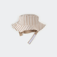 Load image into Gallery viewer, Petit Lem Baby Taupe Stripe Seersucker Reversible Sun Hat
