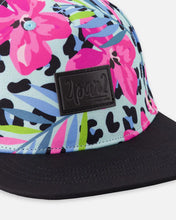 Load image into Gallery viewer, deux par deux Girls Printed Cap - Blue Floral and Leopard Pint
