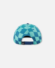 Load image into Gallery viewer, deux par deux Boys Printed Cap - Teal Printed Checkerboard
