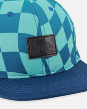 Load image into Gallery viewer, deux par deux Boys Printed Cap - Teal Printed Checkerboard
