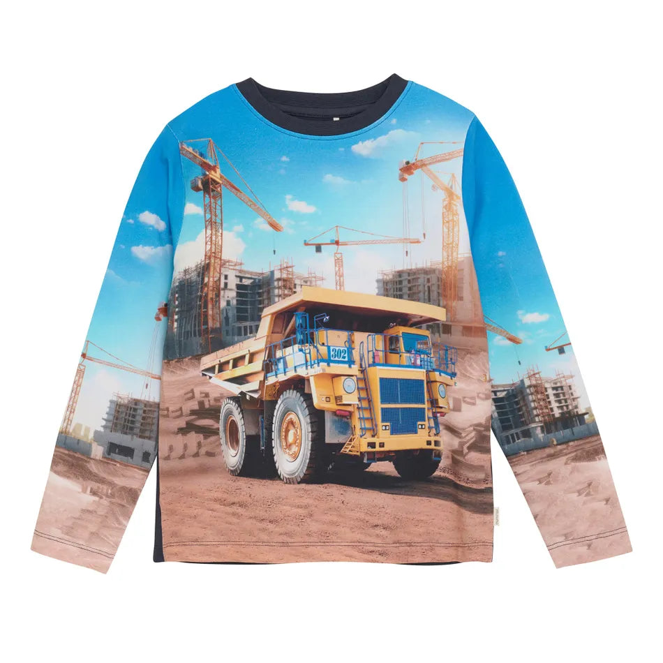 Minymo Boys Long Sleeve Construction Truck T-Shirt - Navy