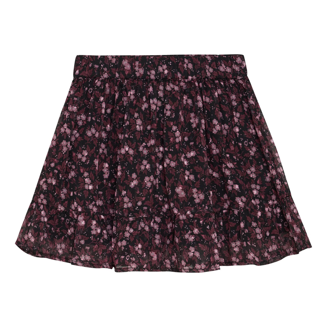 Creamie Girls Flower Print Skirt - Black