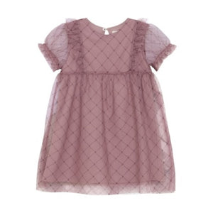 Creamie Girls Heart Mesh Dress - Woodrose