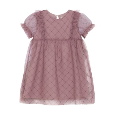Creamie Girls Heart Mesh Dress - Woodrose
