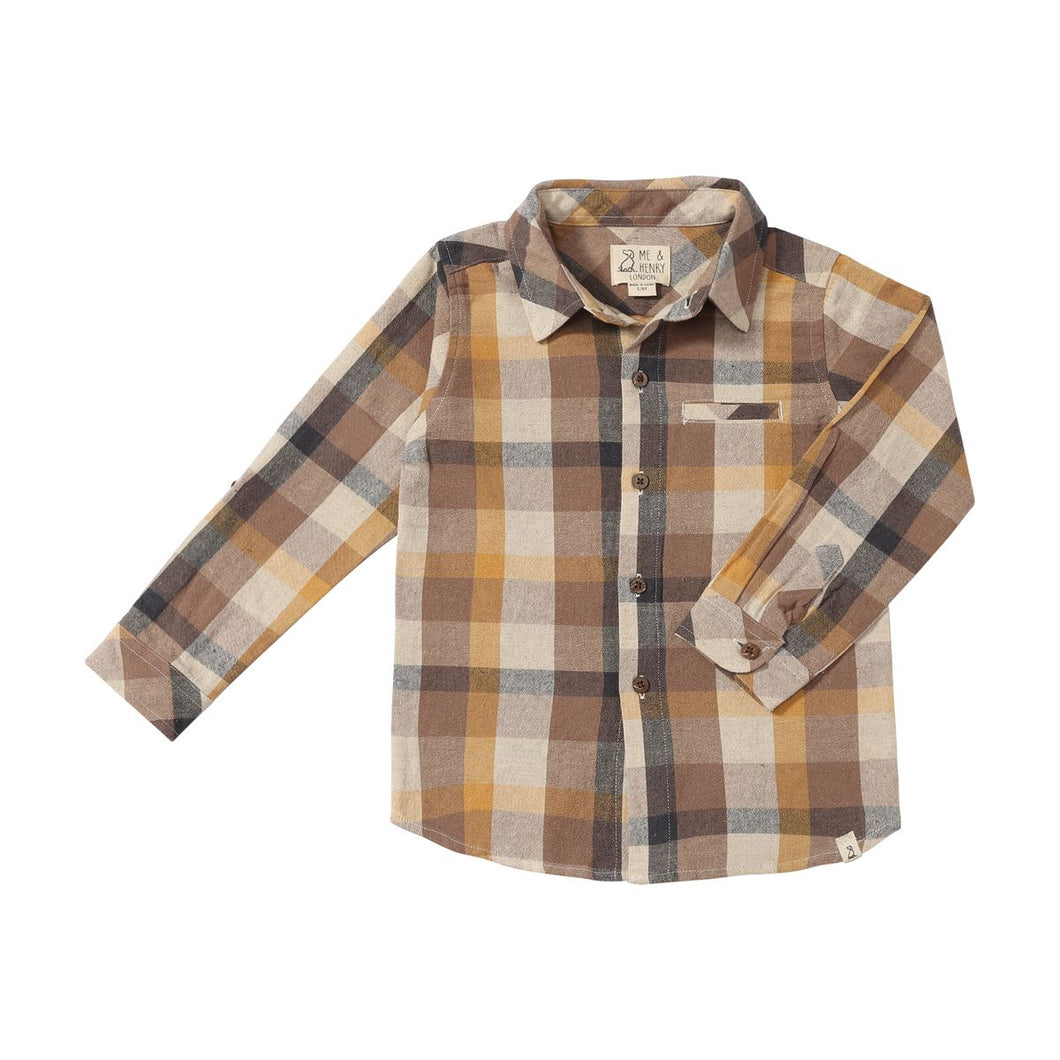 Me & Henry Boys Atwood Woven Shirt - Brown Madras