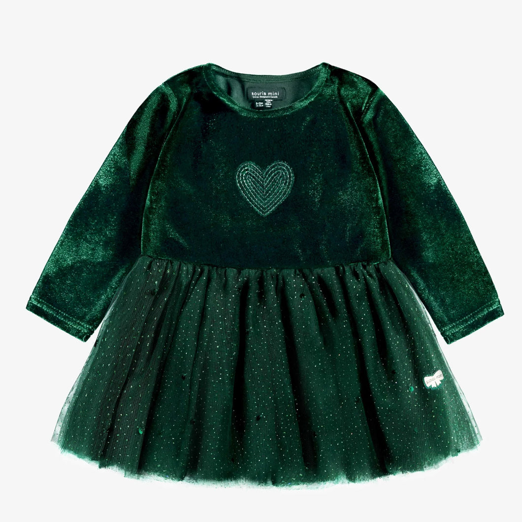 Souris Mini Baby Girls Green Velvet & Sequin Dress - Green