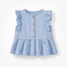 Load image into Gallery viewer, Souris Mini Girls Blouse w/ Eyelet Embroidery - Baby Blue
