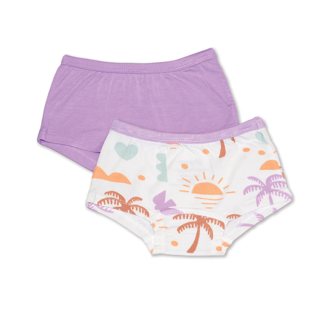 Silkberry Bamboo Girls Boyshorts Underwear 2 pack - Boho Surf/Lavender