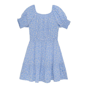Creamie Youth Girls Short Sleeve Flower Crepe Dress - Blue