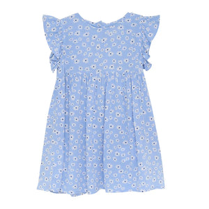 Creamie Girls Short Sleeve Flower Crepe Dress - Blue