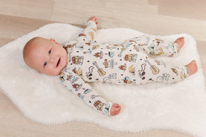 Moon Fruit Baby Zippy Bamboo Pajamas - Camp in Canvas