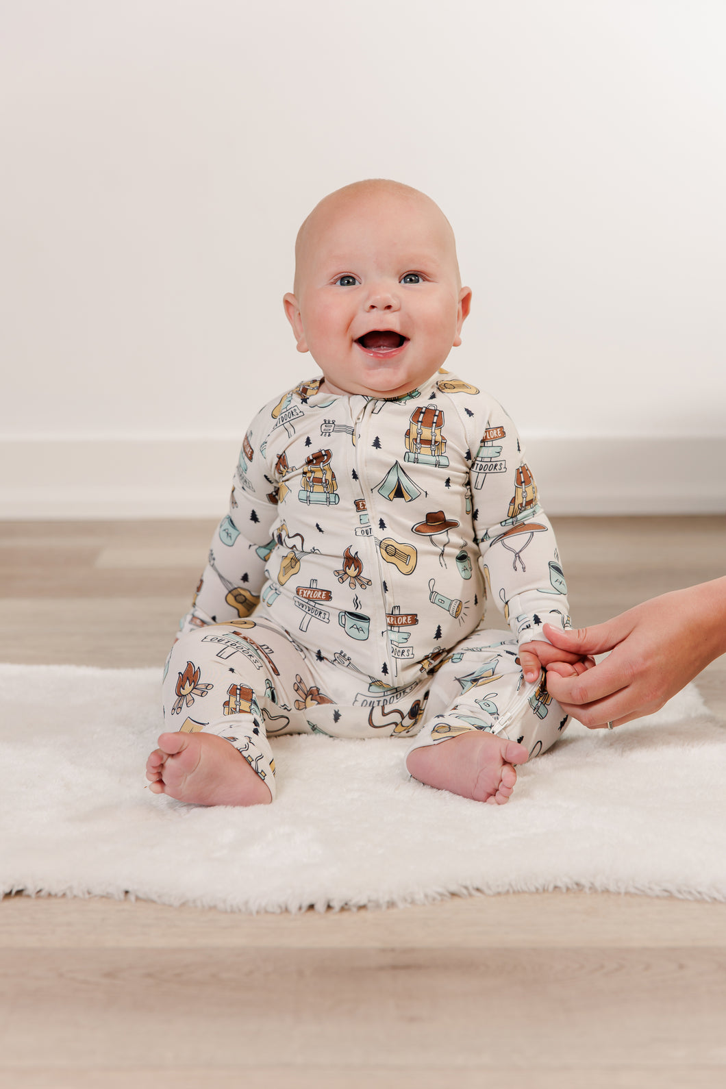Moon Fruit Baby Zippy Bamboo Pajamas - Camp in Canvas