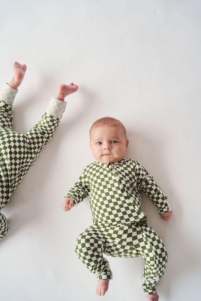 Bambi & Birdie Baby Zipper Sleeper - Green Check