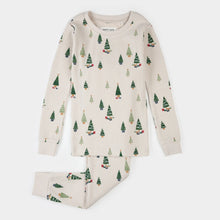Load image into Gallery viewer, Petit Lem Christmas Tree Print on Creme Ribbed PJ Set
