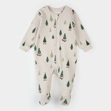Load image into Gallery viewer, Petit Lem Baby Sleeper - Christmas Tree Print on Creme
