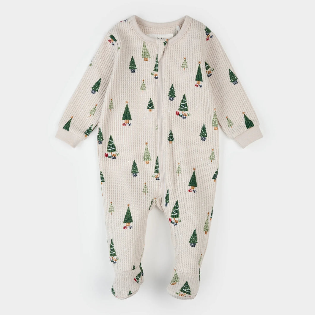 Petit Lem Baby Sleeper - Christmas Tree Print on Creme