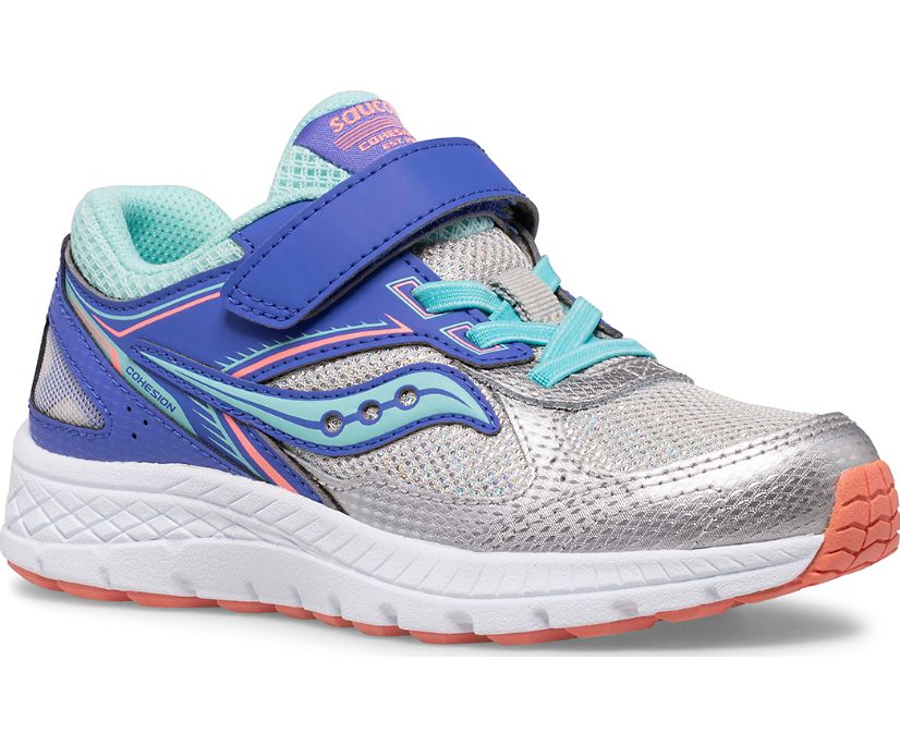 Saucony Girls Cohesion 14 A/C Sneaker - Silver/Periwinkle/Turquoise