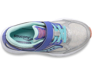 Saucony Girls Cohesion 14 A/C Sneaker - Silver/Periwinkle/Turquoise
