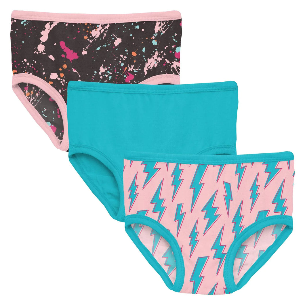 Kickee Pants Girls Print Underwear Set of 3 - Calypso Splatter Paint, Confetti, Lotus Lightning