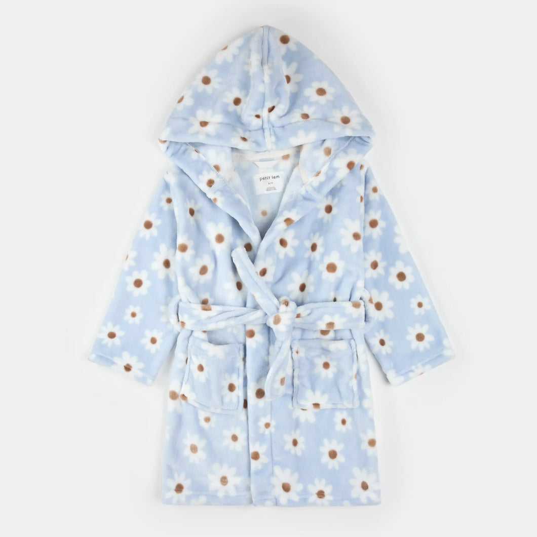 Petit Lem Daisy Print Light Blue Plush Robe Plush Hooded Robe