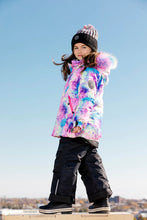 Load image into Gallery viewer, deux par deux Girls Two Piece Snowsuit - Frosted Rainbow Print With Black Pant
