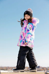 deux par deux Girls Two Piece Snowsuit - Frosted Rainbow Print With Black Pant