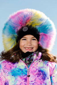 deux par deux Girls Two Piece Snowsuit - Frosted Rainbow Print With Black Pant