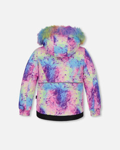 deux par deux Girls Two Piece Snowsuit - Frosted Rainbow Print With Black Pant