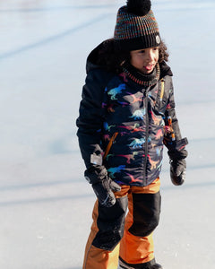 deux par deux Boys Two Piece Snowsuit - Golden Oak With Gradient Dino Print