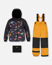 Load image into Gallery viewer, deux par deux Boys Two Piece Snowsuit - Golden Oak With Gradient Dino Print
