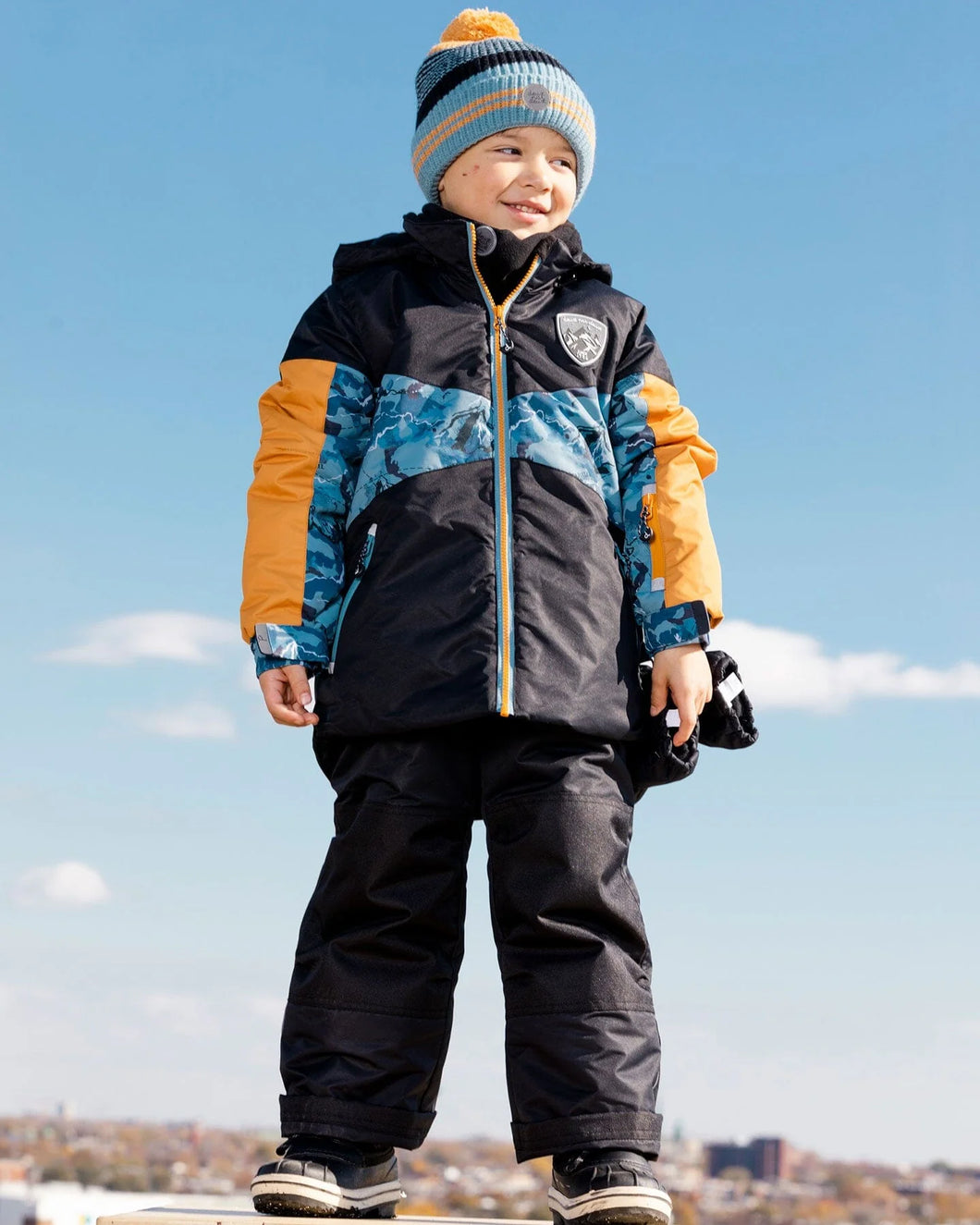 deux par deux Boys Two Piece Snowsuit - Black With Mountain Print