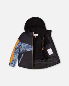 deux par deux Boys Two Piece Snowsuit - Black With Mountain Print