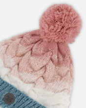 Load image into Gallery viewer, deux par deux Girls Pompom Winter Knit Hat - Pink And Blue Gradient
