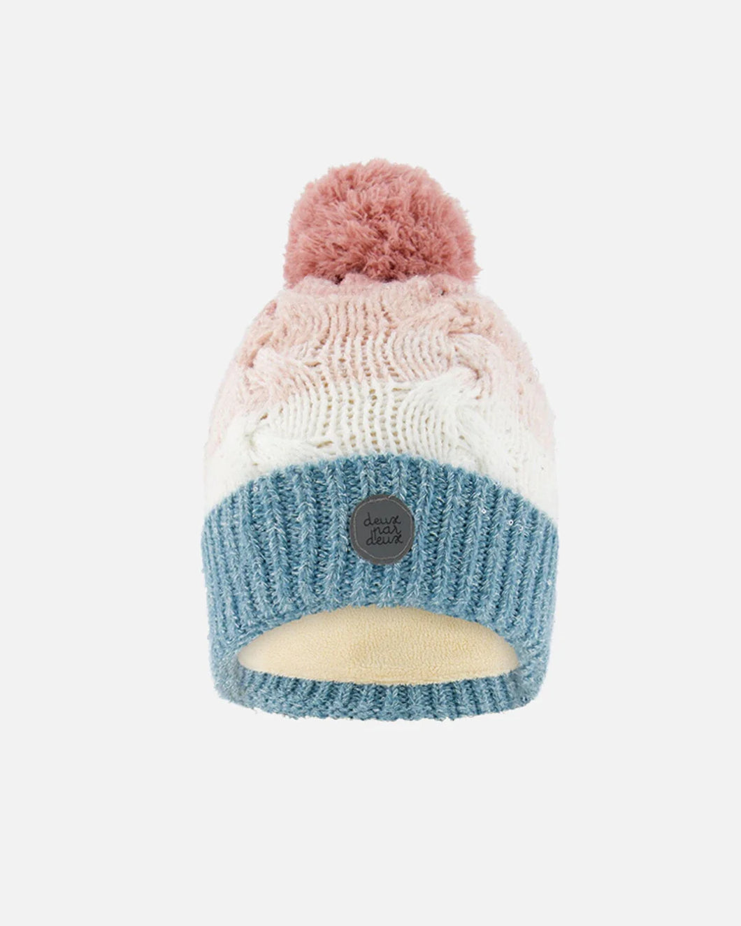 deux par deux Girls Pompom Winter Knit Hat - Pink And Blue Gradient
