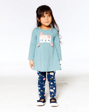Load image into Gallery viewer, deux par deux Girls Organic Cotton Tunic And Printed Leggings Set - Sage Green And Navy
